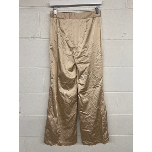 RTR Jonathan Simkhai Sz 6 Cream Gold Duchesse High Bootcut Wide Leg Satin Pants - Picture 9 of 10